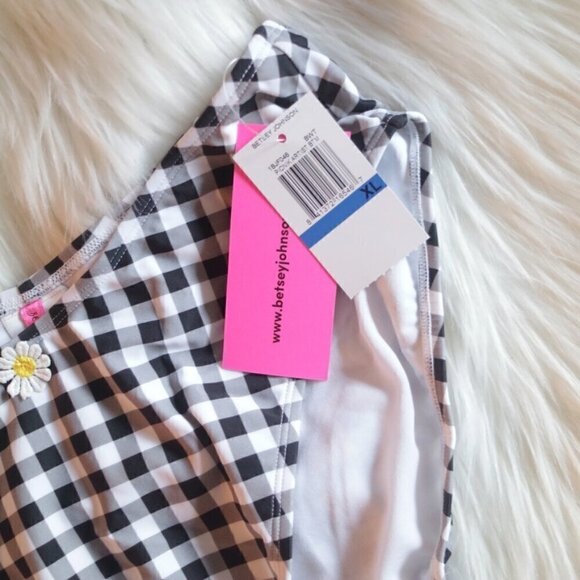 NWT Betsey Johnson Bikini Bottoms Size XL High Leg Cut Black White Gingham Print - Picture 5 of 7